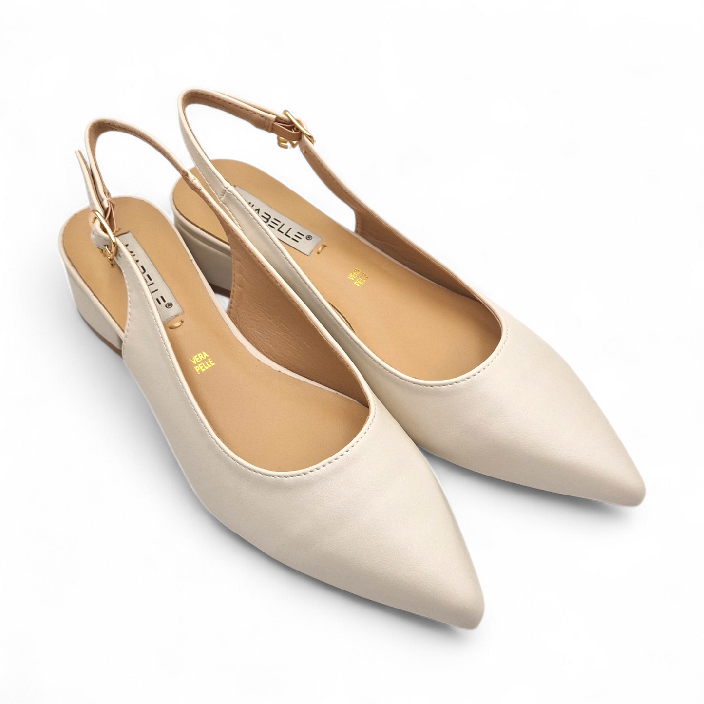 Decolleté Slingback Donna Miabelle Panna - Scarpe Eleganti Tacco 40 e Sottopiede in Vera Pelle