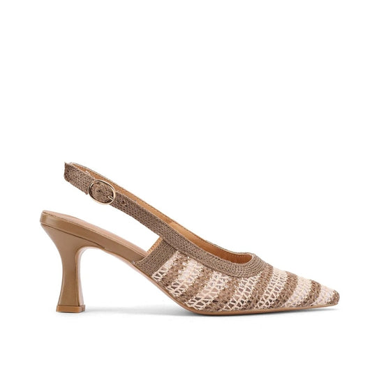 Decolleté Slingback Donna Queen Helena Tessuto Intrecciato Beige