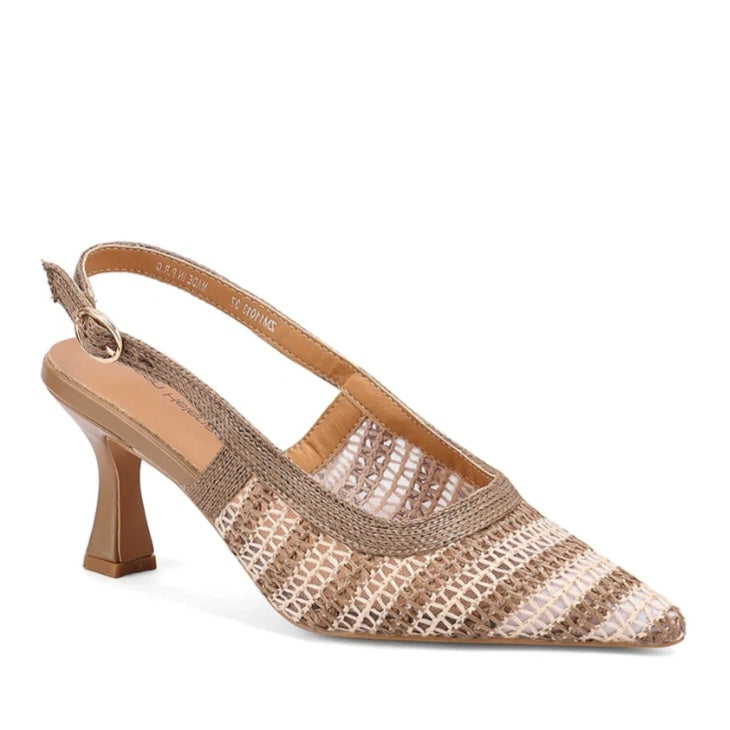 Decolleté Slingback Donna Queen Helena Tessuto Intrecciato Beige