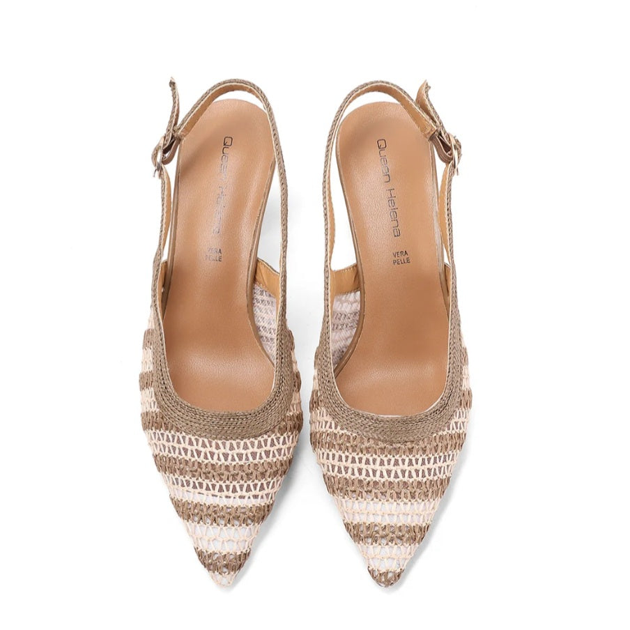 Decolleté Slingback Donna Queen Helena Tessuto Intrecciato Beige