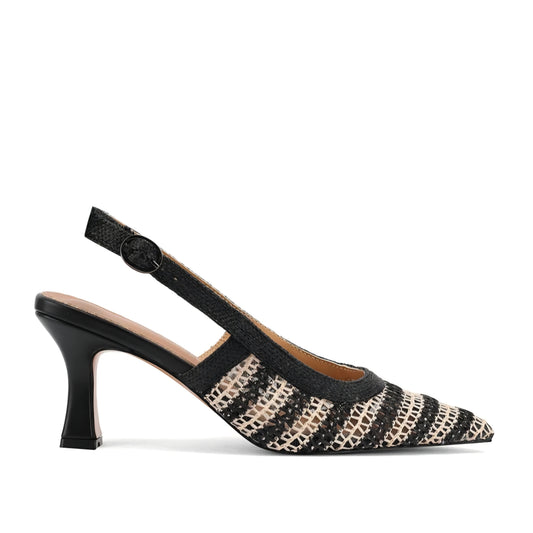 Decolleté Slingback Donna Queen Helena Tessuto Intrecciato Nero collezione primavera estate
