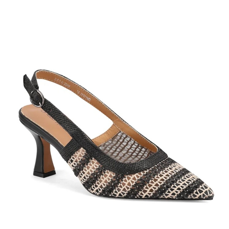 Decolleté Slingback Donna Queen Helena Tessuto Intrecciato Nero