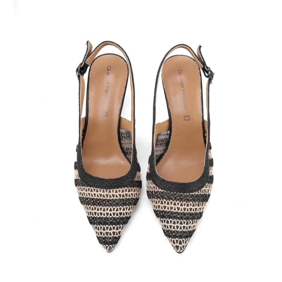 Decolleté Slingback Donna Queen Helena Tessuto Intrecciato Nero