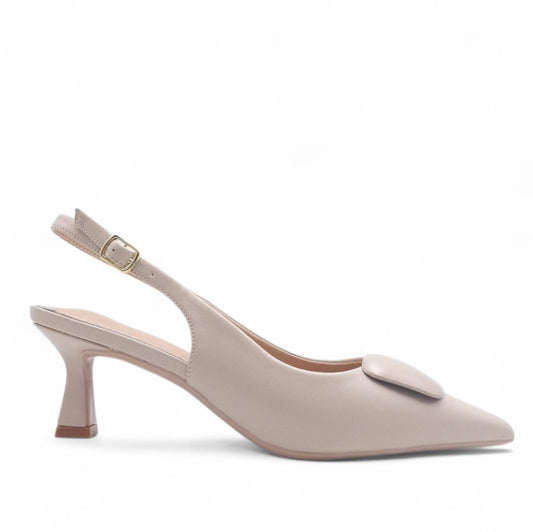 Scarpa donna slingback Francesco Milano color nude pelle, punta sfilata con dettaglio decorativo e tacco a rocchetto medio