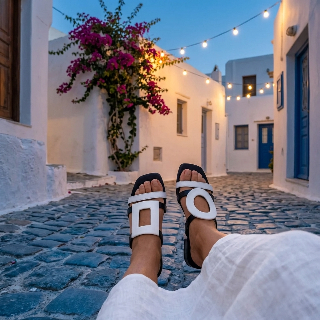 Sandalo Donna Scalzato Scarpine Italiane Greece con Tacco 3 cm in Pelle Nero riporti Bianco con Sottopiede Imbottito