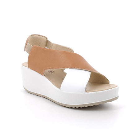 Sandalo Donna Igi&co Zeppa con Incrocio Cuoio/Bianco