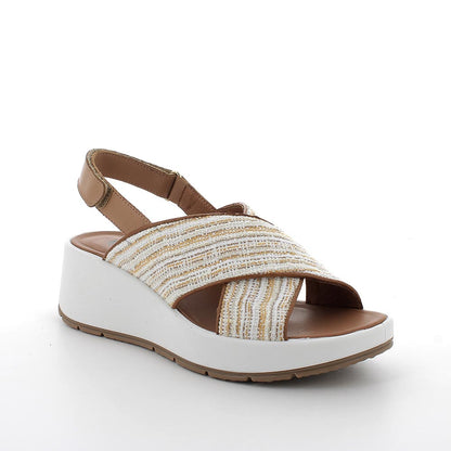 Sandalo Donna Igi&co Zeppa Incrocio Tessuto Cuoio/Bianco