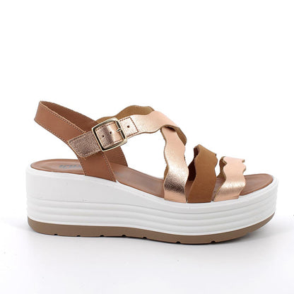 Sandalo Donna Igi&co Zeppa con Fascette ondulate Cuoio/Oro Rosa