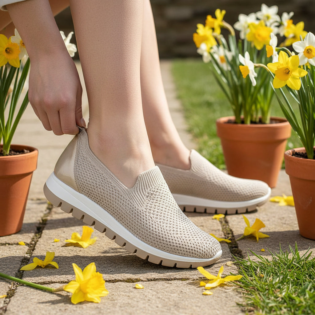 Sneaker Slip on Donna Igi&co in Tessuto Beige/Platino Leggere e Traspiranti
