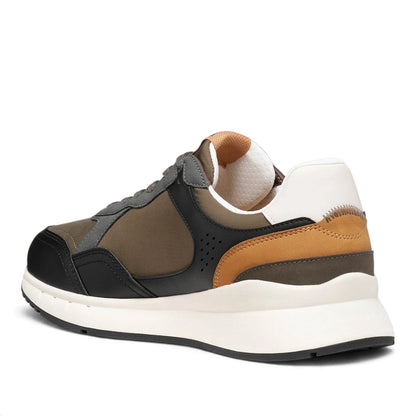 Sneakers Uomo Geox in Tessuto Militare riporti Ecopelle Nero e Cuoio