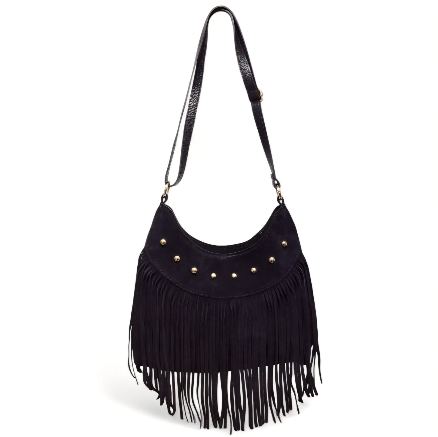 Borsa a Spalla in Pelle Scamosciata Borchiata Brenda