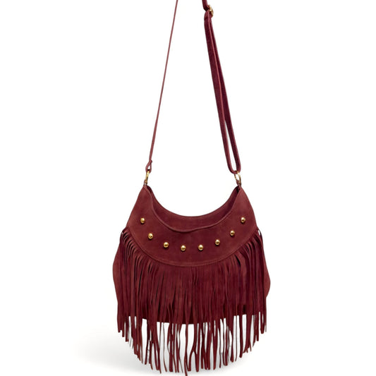 Borsa a Spalla in Pelle Scamosciata Borchiata Brenda