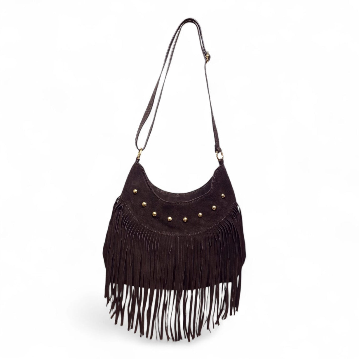 Borsa a Spalla in Pelle Scamosciata Borchiata Brenda