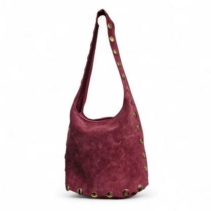 Borsa a Spalla Sacca in Pelle Scamosciata Borchiata Maury