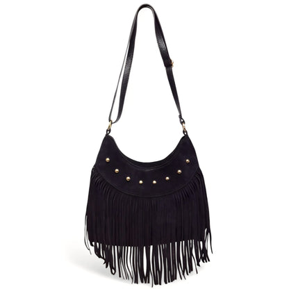 Borsa a Spalla in Pelle Scamosciata Borchiata Brenda