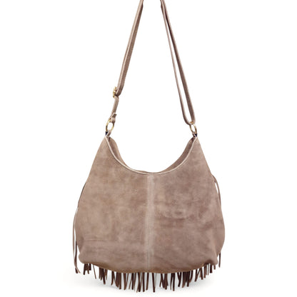 Borsa a Spalla in Pelle Scamosciata Borchiata Brenda