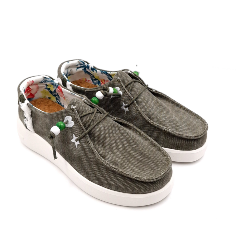 Mocassino Donna in Tessuto Verde Stone