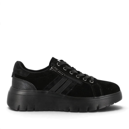 Sneakers Donna Grunland in Pelle Scamosciata Nero con Zip - Fondo Flessibile ed Ergonomico