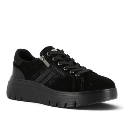 Sneakers Donna Grunland in Pelle Scamosciata Nero con Zip - Fondo Flessibile ed Ergonomico