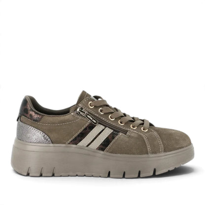 Sneakers Donna Grunland in Pelle Scamosciata Taupe con Zip - Fondo Flessibile ed Ergonomico