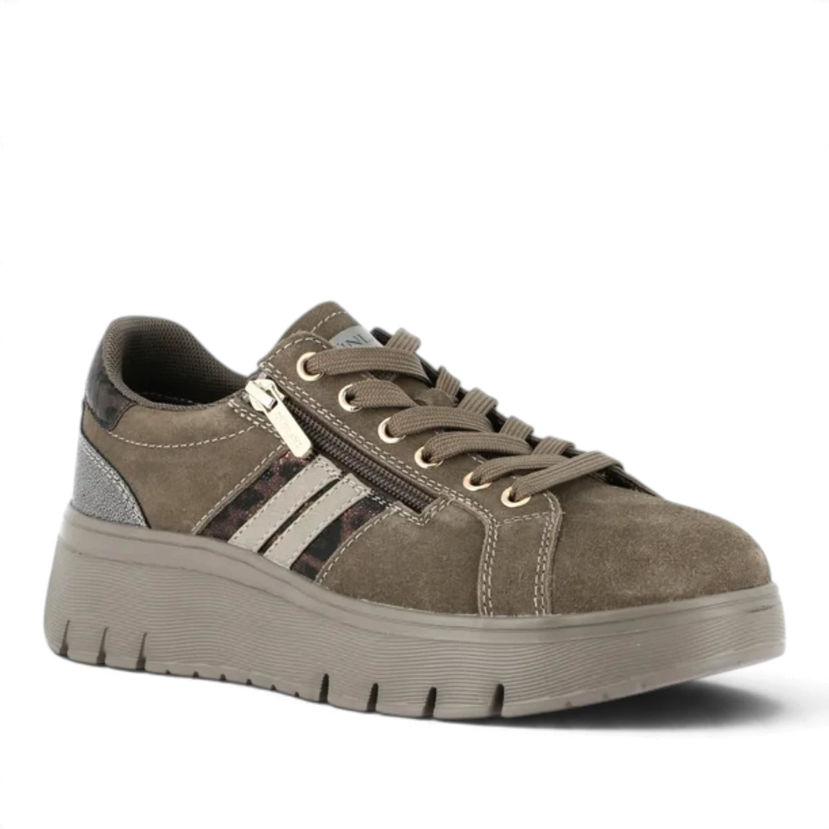 Sneakers Donna Grunland in Pelle Scamosciata Taupe con Zip - Fondo Flessibile ed Ergonomico