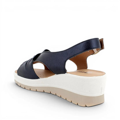 Sandalo Donna Enval Soft Fiocco in Pelle Blu con Zeppa Comoda
