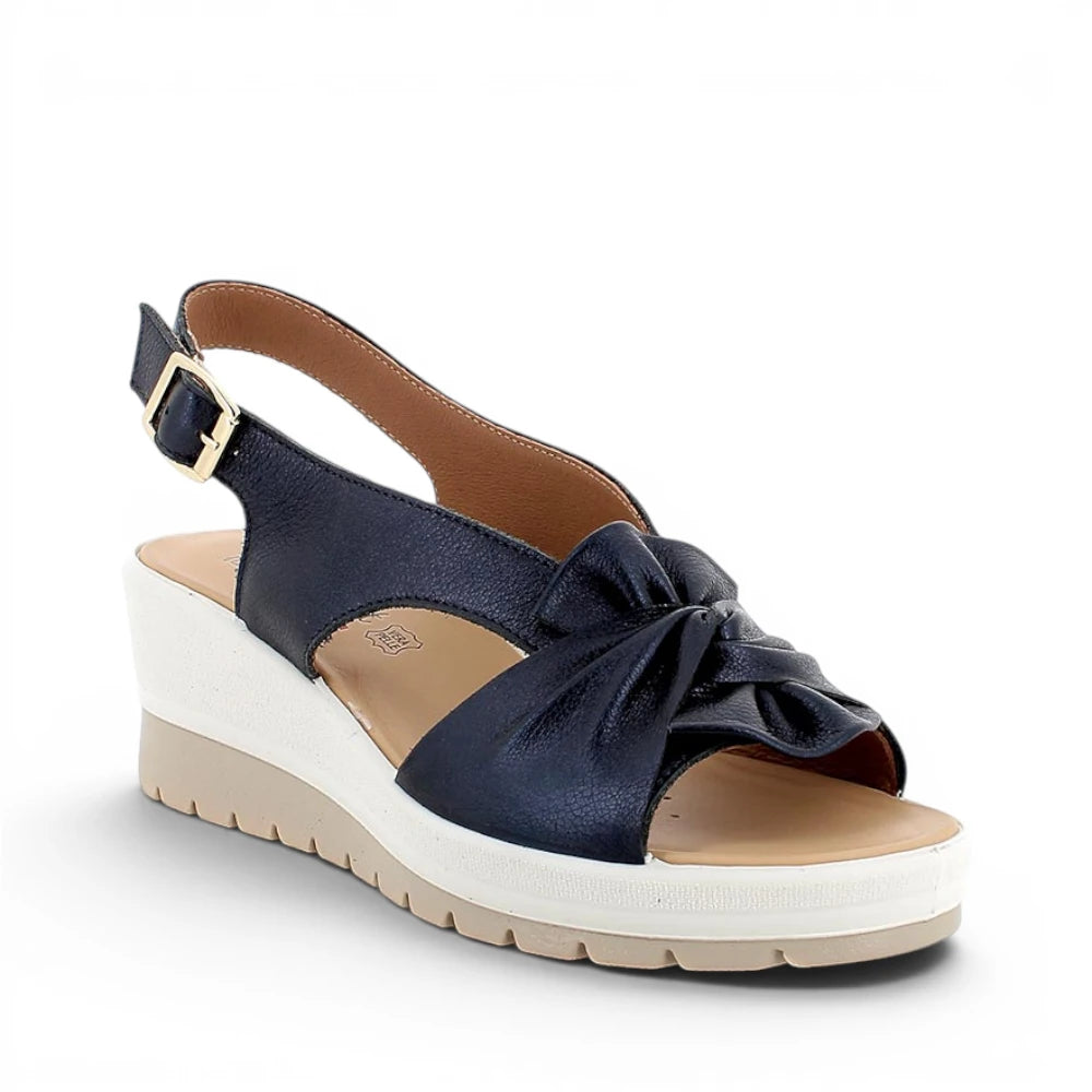 Sandalo Donna Enval Soft Fiocco in Pelle Blu con Zeppa Comoda