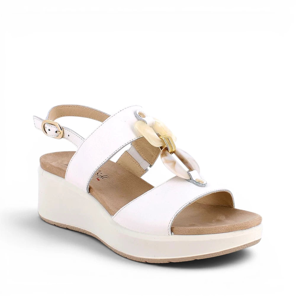 Sandalo Donna Enval Soft in Pelle Bianco con Accessorio - Zeppa Comoda e Stile Elegante