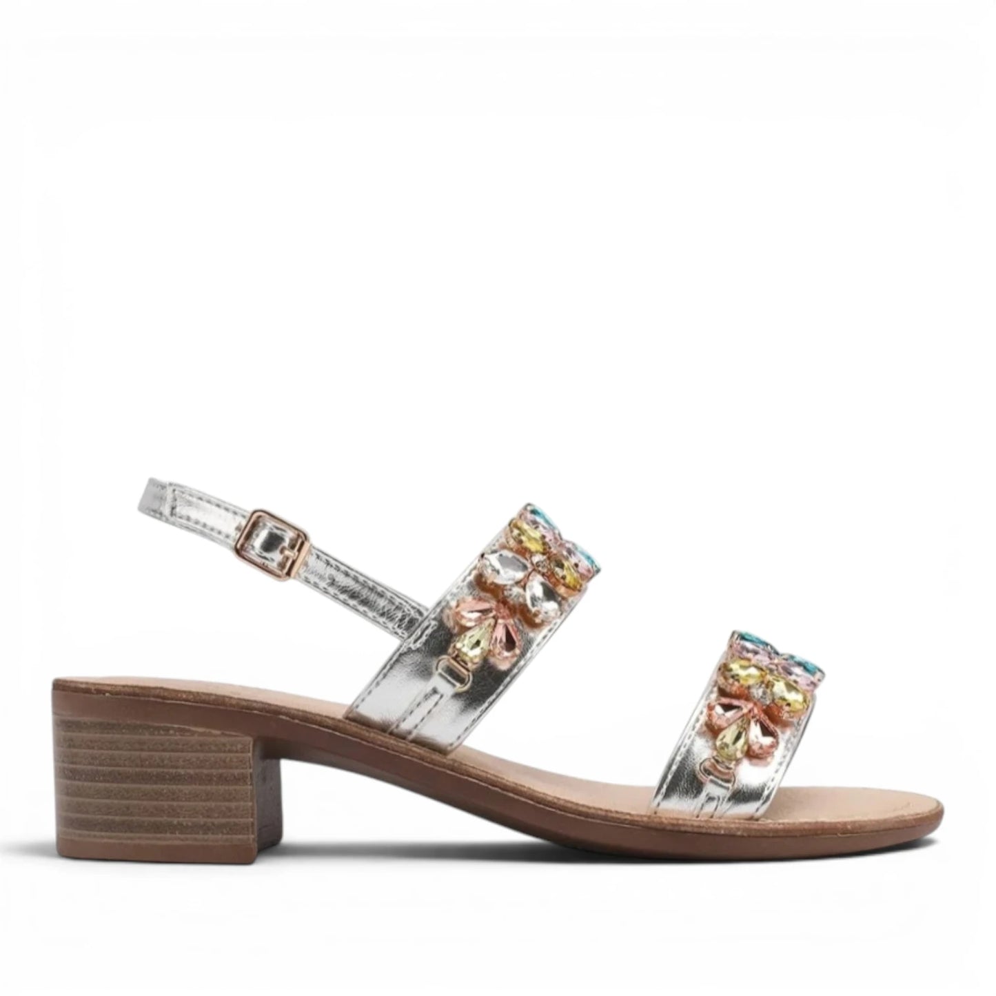 Sandalo Gioiello Donna Tacchetto con fasce Laminato Argento e Plantare Soft in pelle