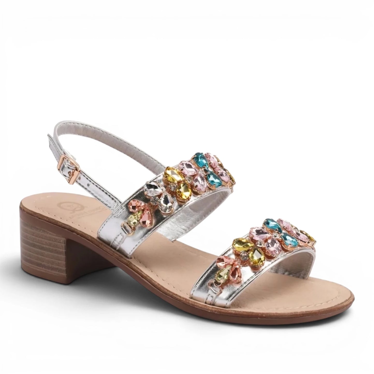 Sandalo Gioiello Donna Tacchetto con fasce Laminato Argento e Plantare Soft in pelle