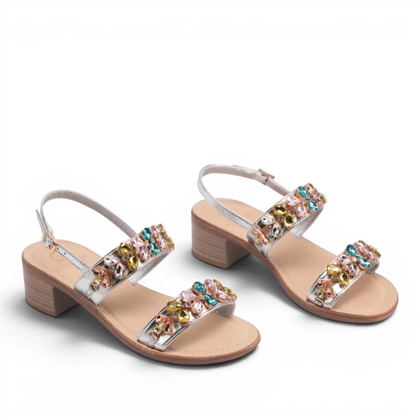 Sandalo Gioiello Donna Tacchetto con fasce Laminato Argento e Plantare Soft in pelle