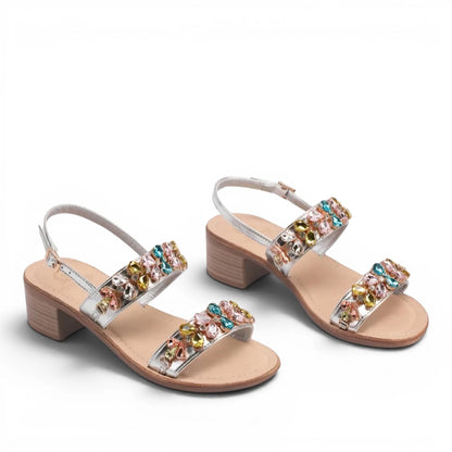 Sandalo Gioiello Donna Tacchetto con fasce Laminato Argento e Plantare Soft in pelle