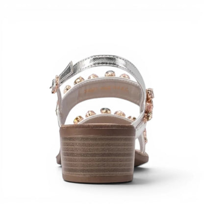 Sandalo Gioiello Donna Tacchetto con fasce Laminato Argento e Plantare Soft in pelle