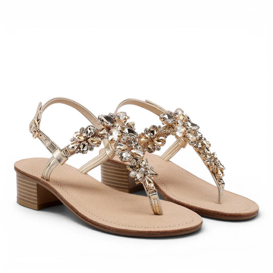 Sandalo Gioiello Donna Tacchetto Infradito Laminato Oro e Plantare Soft in pelle