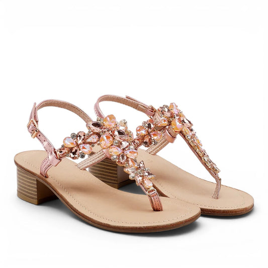 Sandalo Gioiello Donna Tacchetto Infradito Laminato Oro Rosa e Plantare Soft in pelle