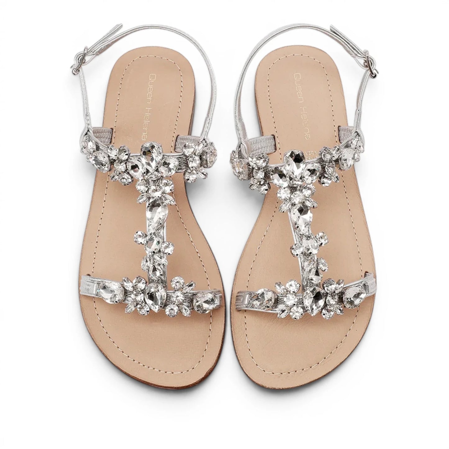 Sandalo Gioiello Donna Flat con fascette Laminato Argento e Plantare Soft in pelle
