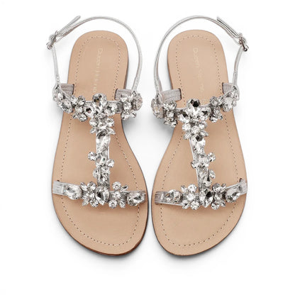 Sandalo Gioiello Donna Flat con fascette Laminato Argento e Plantare Soft in pelle