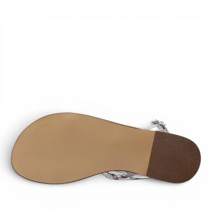 Sandalo Gioiello Donna Flat con fascette Laminato Argento e Plantare Soft in pelle