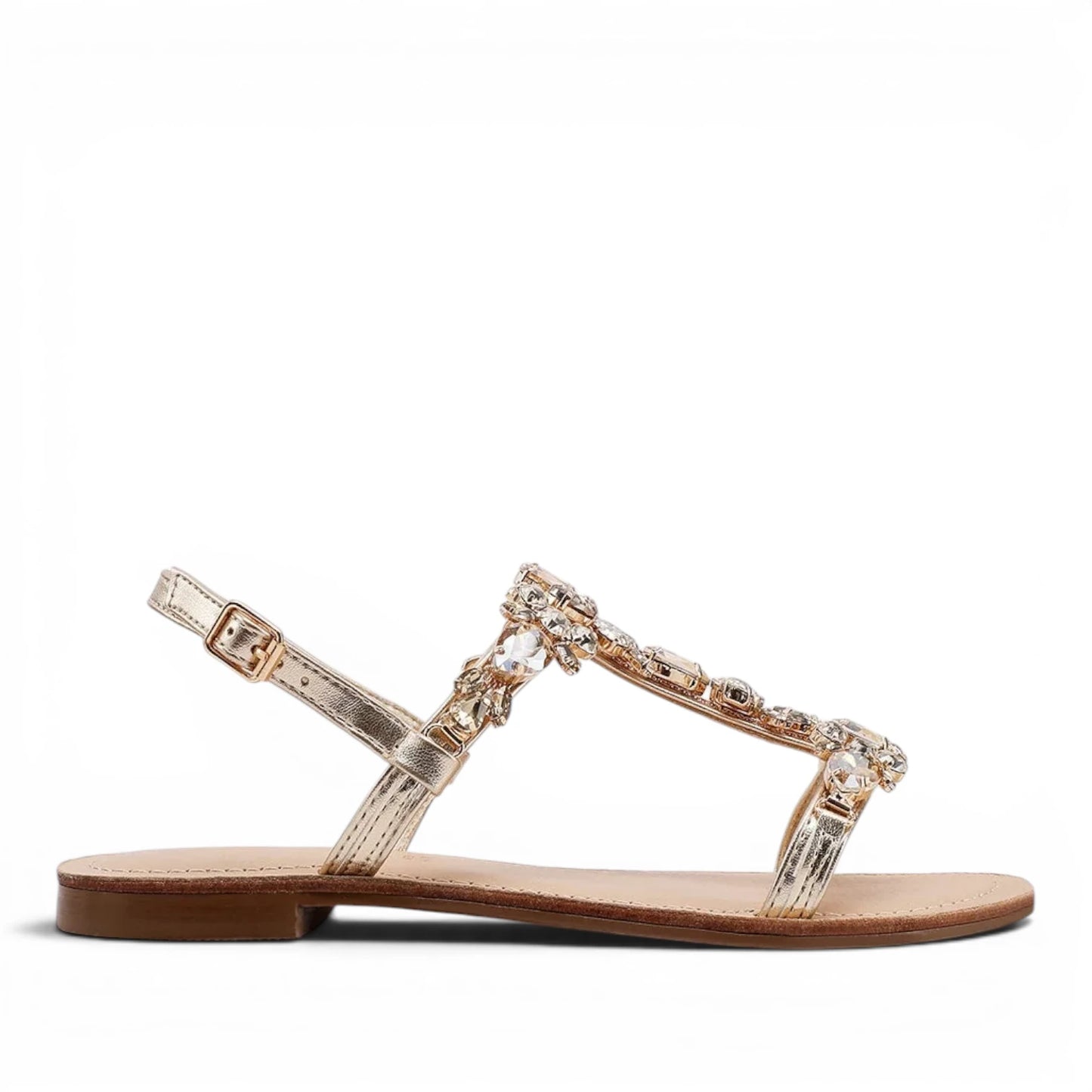 Sandalo Gioiello Donna Flat con fascette Laminato Oro e Plantare Soft in pelle