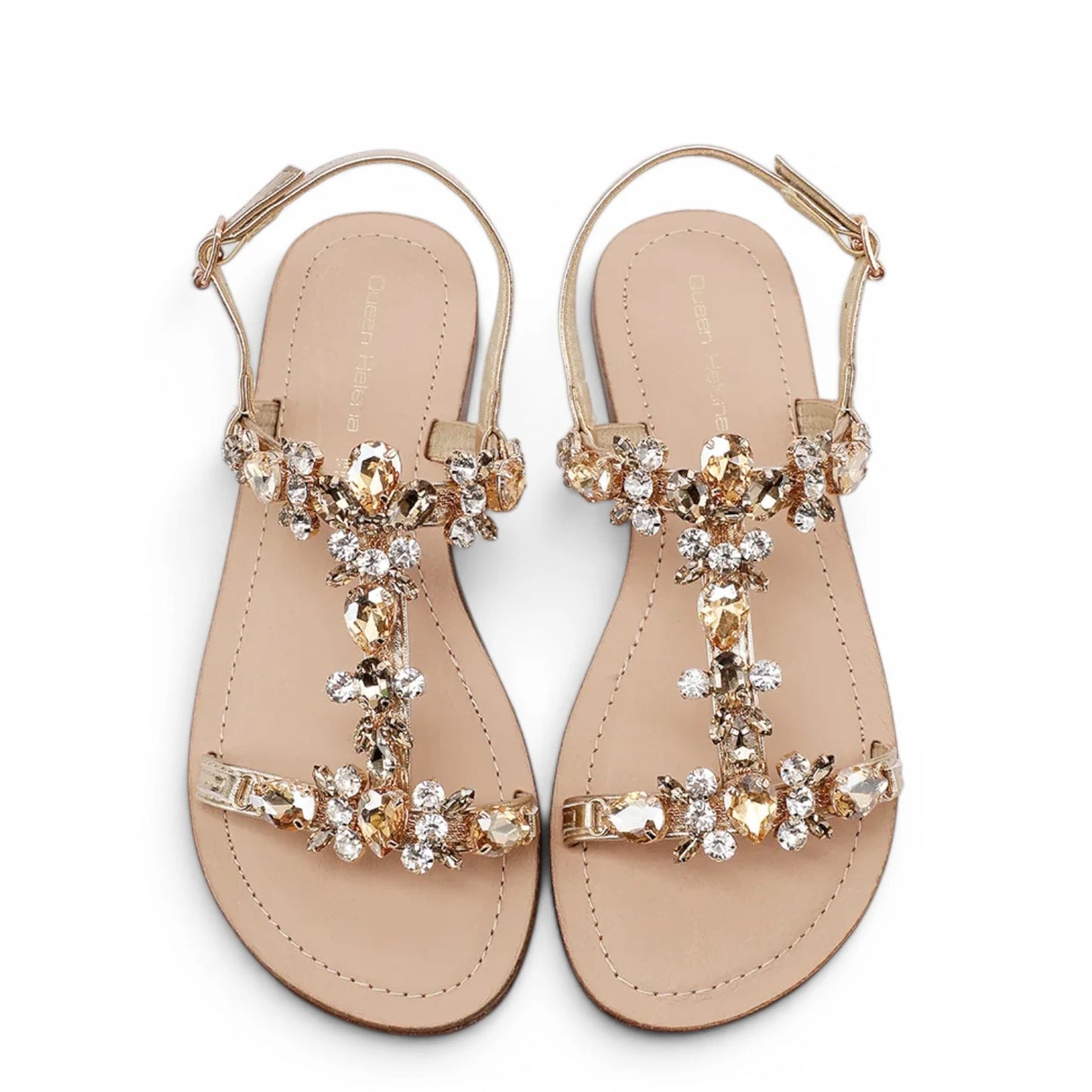 Sandalo Gioiello Donna Flat con fascette Laminato Oro e Plantare Soft in pelle