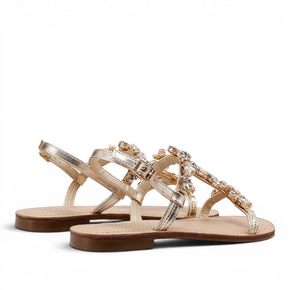 Sandalo Gioiello Donna Flat con fascette Laminato Oro e Plantare Soft in pelle