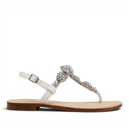 Sandalo Gioiello Donna Flat infradito Bianco e Plantare Soft in pelle