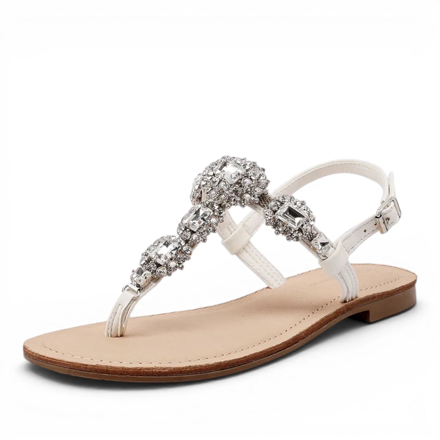 Sandalo Gioiello Donna Flat infradito Bianco e Plantare Soft in pelle