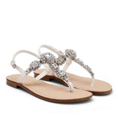 Sandalo Gioiello Donna Flat infradito Bianco e Plantare Soft in pelle