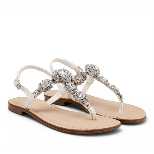 Sandalo Gioiello Donna Flat infradito Bianco e Plantare Soft in pelle