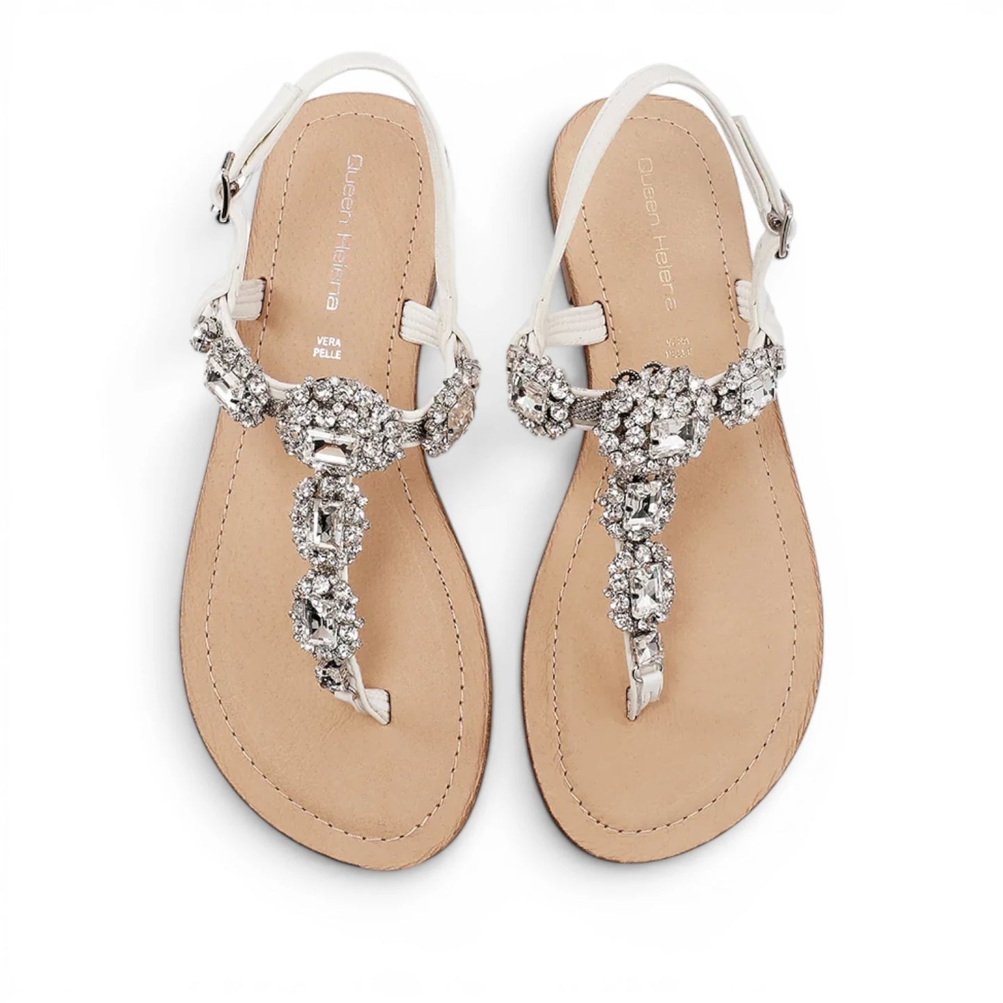 Sandalo Gioiello Donna Flat infradito Bianco e Plantare Soft in pelle