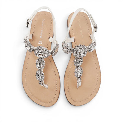 Sandalo Gioiello Donna Flat infradito Bianco e Plantare Soft in pelle