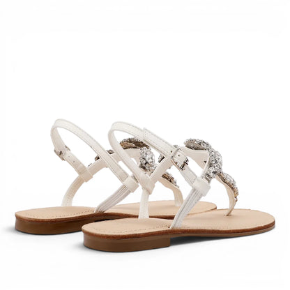 Sandalo Gioiello Donna Flat infradito Bianco e Plantare Soft in pelle
