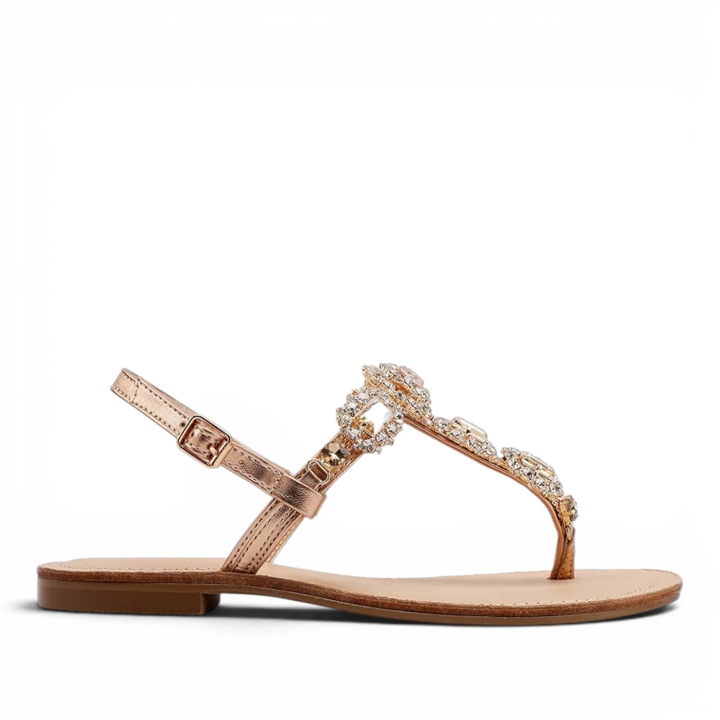 Sandalo Gioiello Donna Flat infradito Laminato Champagne e Plantare Soft in pelle