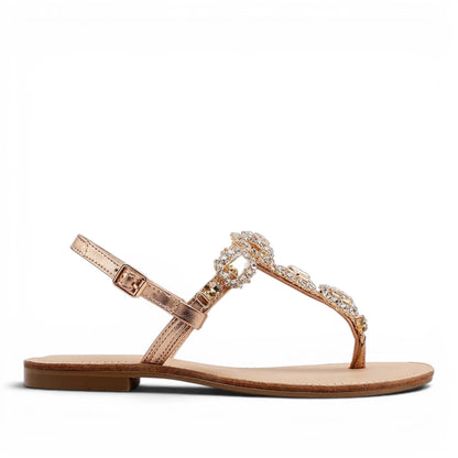 Sandalo Gioiello Donna Flat infradito Laminato Champagne e Plantare Soft in pelle